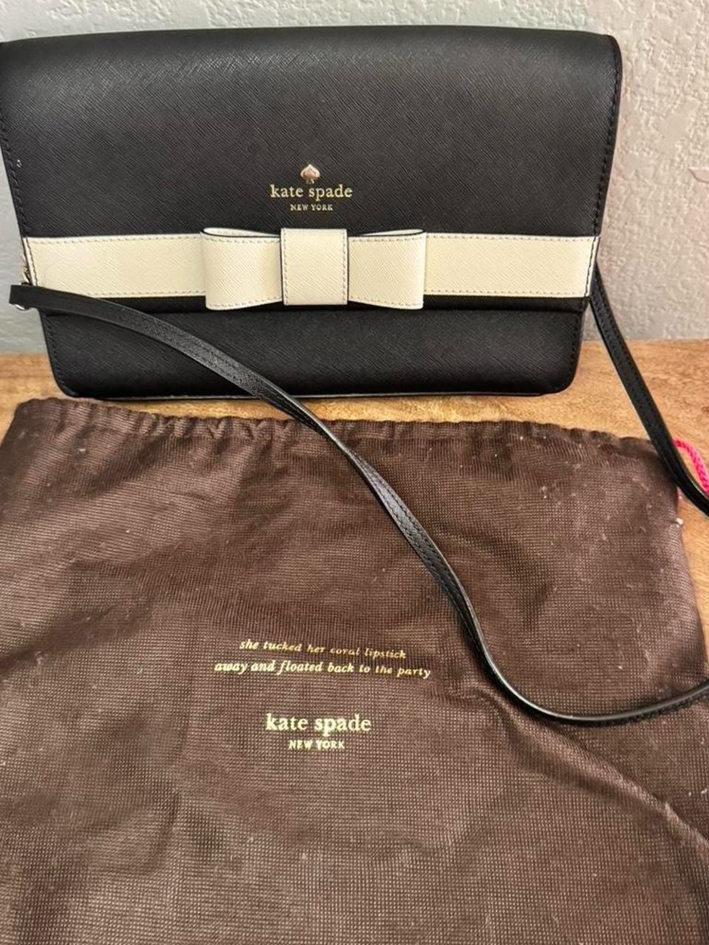 kate spade Black and Cream Bow Crossbody Shoulder Bag